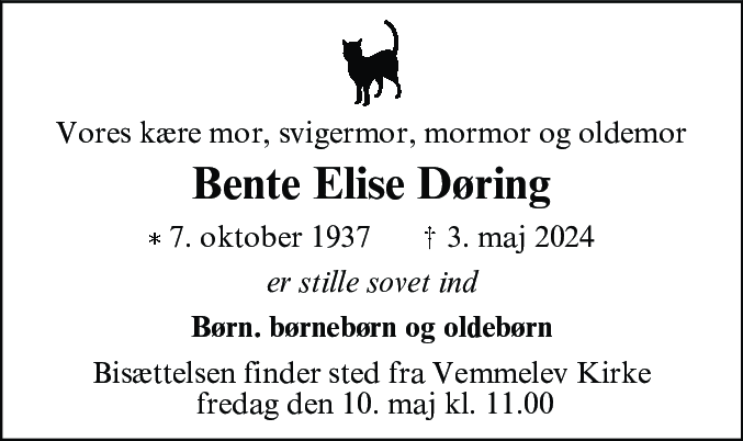 Dødsannonce for Bente Elise Døring