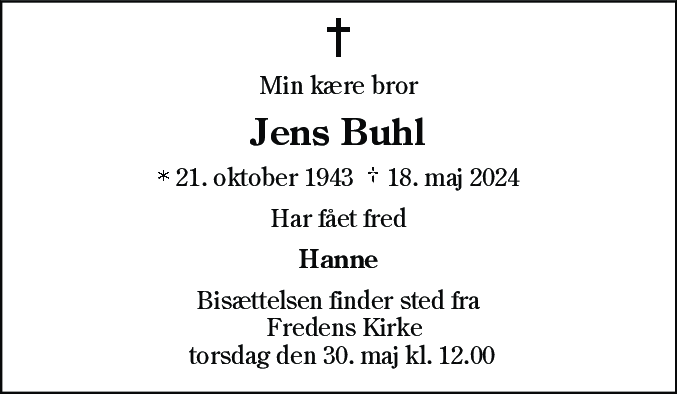 Dødsannonce for Jens Buhl