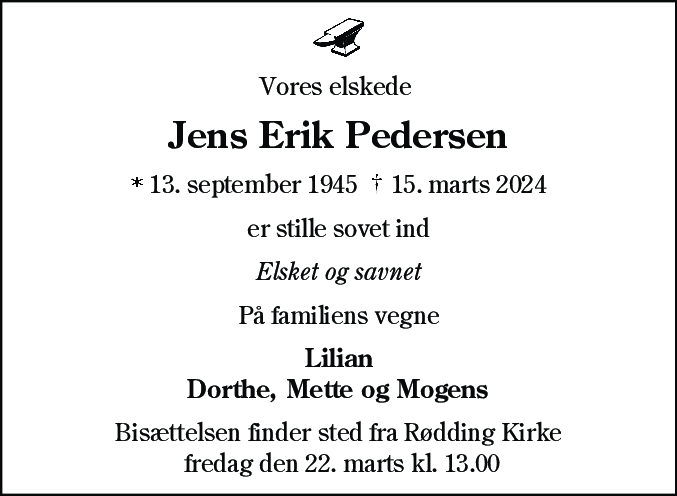 Dødsannonce for Jens Erik Pedersen