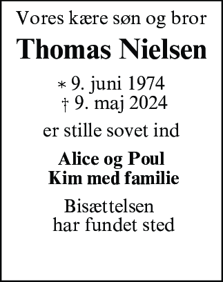 Dødsannonce for Thomas Nielsen