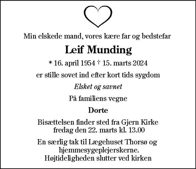 Dødsannonce for Leif Munding