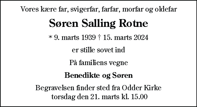 Dødsannonce for Søren Salling Rotne