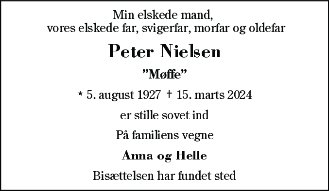 Dødsannonce for Peter Nielsen