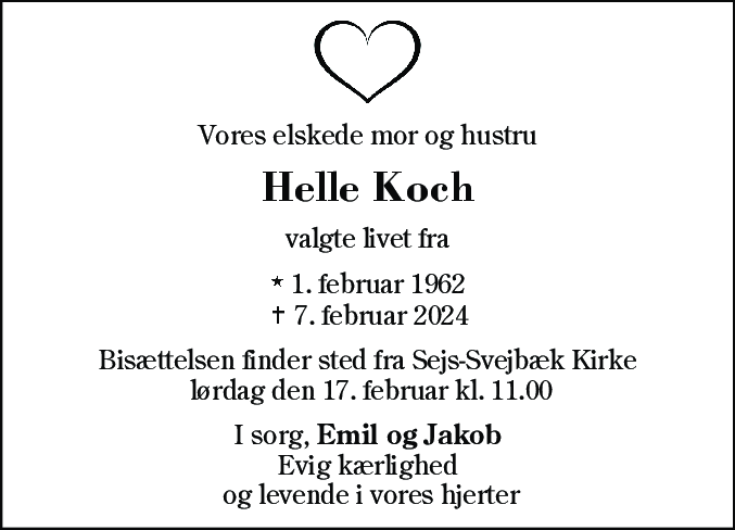 Dødsannonce for Helle Koch