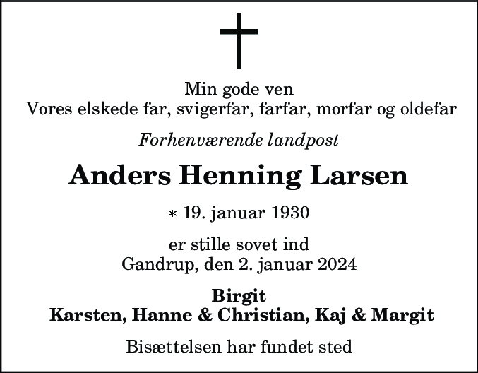 Dødsannonce for Anders Henning Larsen