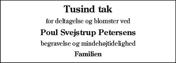 Dødsannonce for Poul Svejstrup Petersen