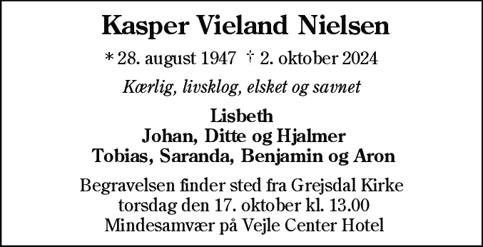 Dødsannonce for Niels Kasper Vieland Nielsen