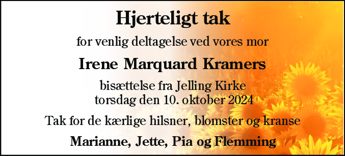 Dødsannonce for Irene Marquard Kramer