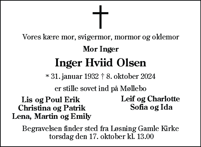 Dødsannonce for Inger Hviid Olsen