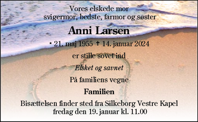 Dødsannonce for Anni Larsen