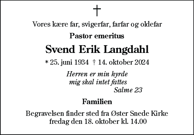 Dødsannonce for Svend Erik Langdahl