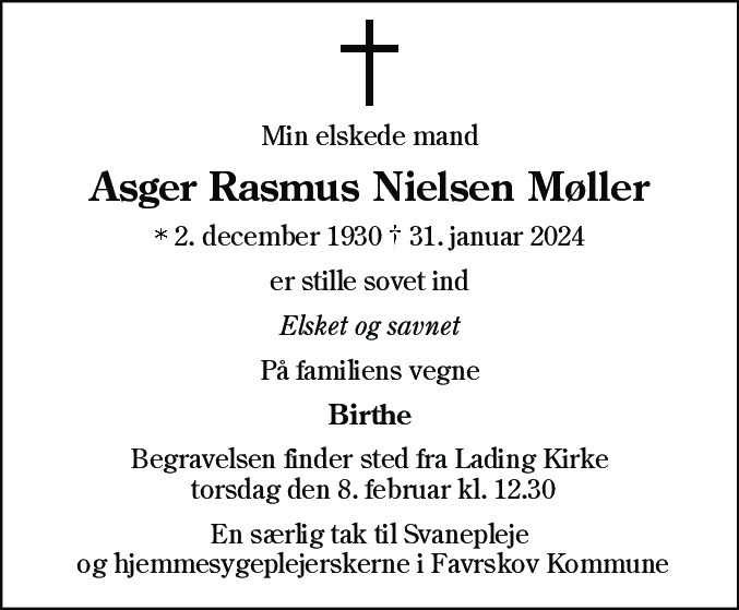 Dødsannonce for Asger Rasmus Nielsen Møller