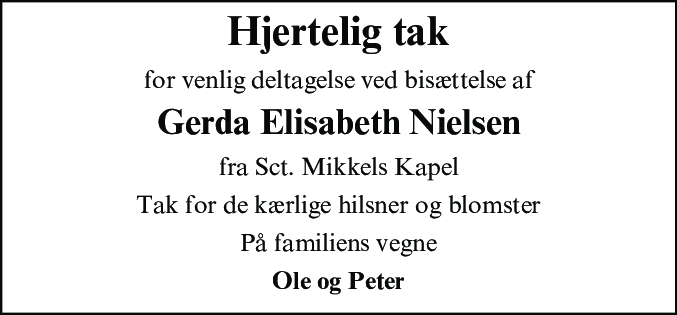 Dødsannonce for Gerda Elisabeth Nielsen