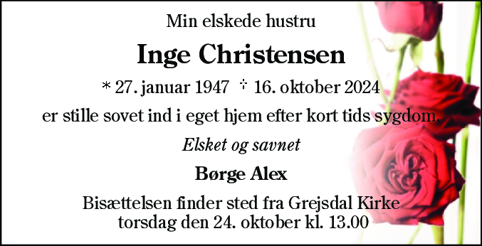 Dødsannonce for Inge Christensen