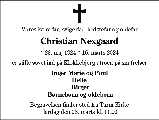 Dødsannonce for Christian Nexgaard