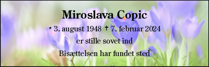 Dødsannonce for Miroslava Copic