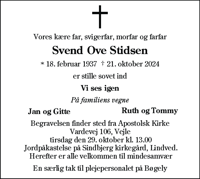 Dødsannonce for Svend Ove Stidsen