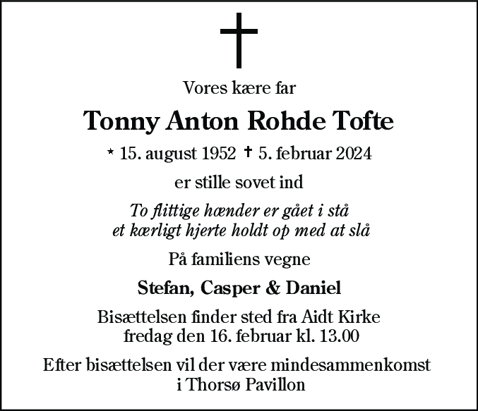 Dødsannonce for Tonny Anton Rohde Tofte