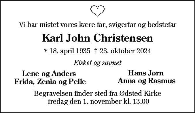 Dødsannonce for Karl John Christensen