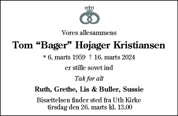 Dødsannonce for Tom Højager Kristiansen