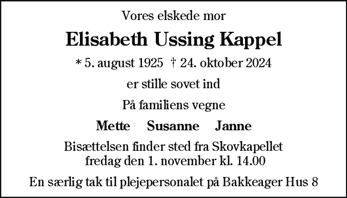 Dødsannonce for Elisabeth Ussing Kappel