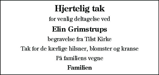 Dødsannonce for Elin Grimstrup