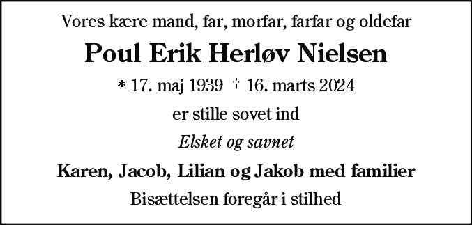 Dødsannonce for Poul Erik Herløv Nielsen