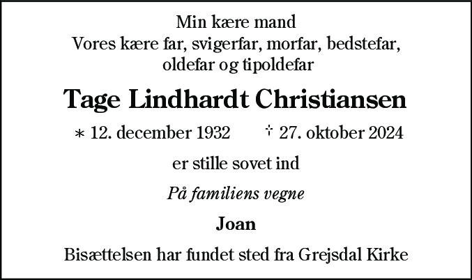 Dødsannonce for Tage Lindhardt Christiansen