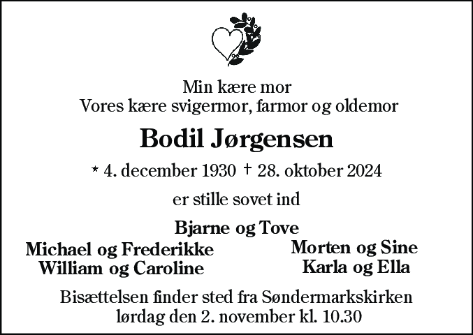 Dødsannonce for Bodil Jørgensen