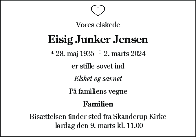 Dødsannonce for Eisig Junker Jensen