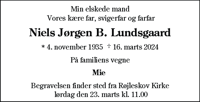 Dødsannonce for Niels Jørgen Bertelsen Lundsgaard