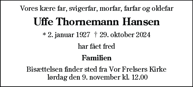Dødsannonce for Uffe Thornemann Hansen