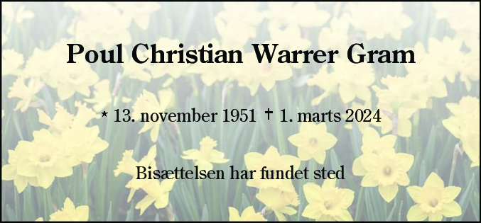Dødsannonce for Poul Christian Warrer Gram