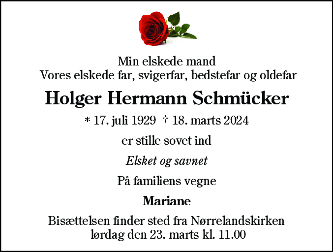 Dødsannonce for Holger Hermann Schmücker