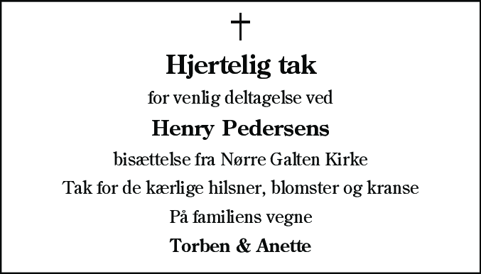 Dødsannonce for Niels Henry Pedersen