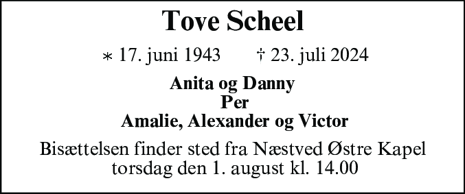 Dødsannonce for Tove Ingeborg Scheel