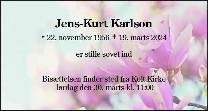 Dødsannonce for Jens-Kurt Karlson