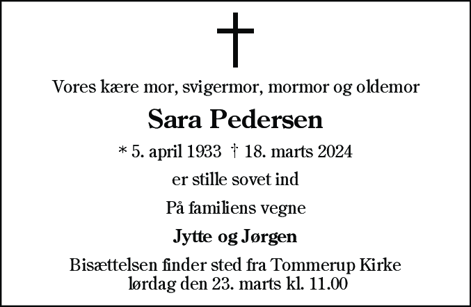 Dødsannonce for Sara Petersen