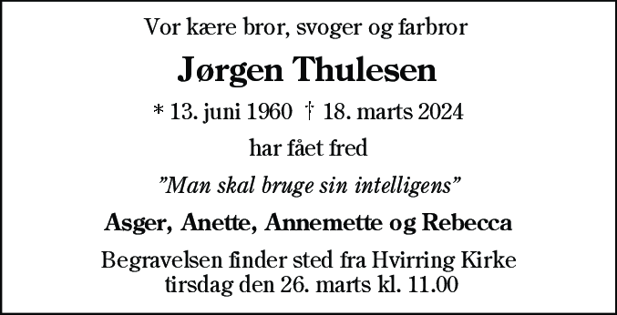 Dødsannonce for Jørgen Thulesen