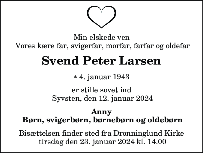 Dødsannonce for Svend Peter Larsen