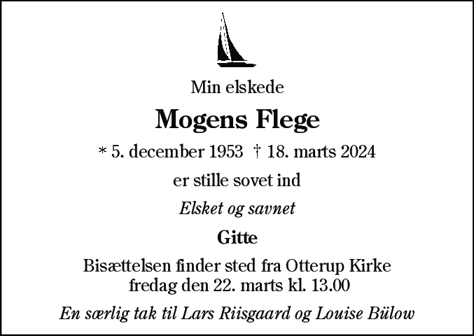 Dødsannonce for Mogens Flege
