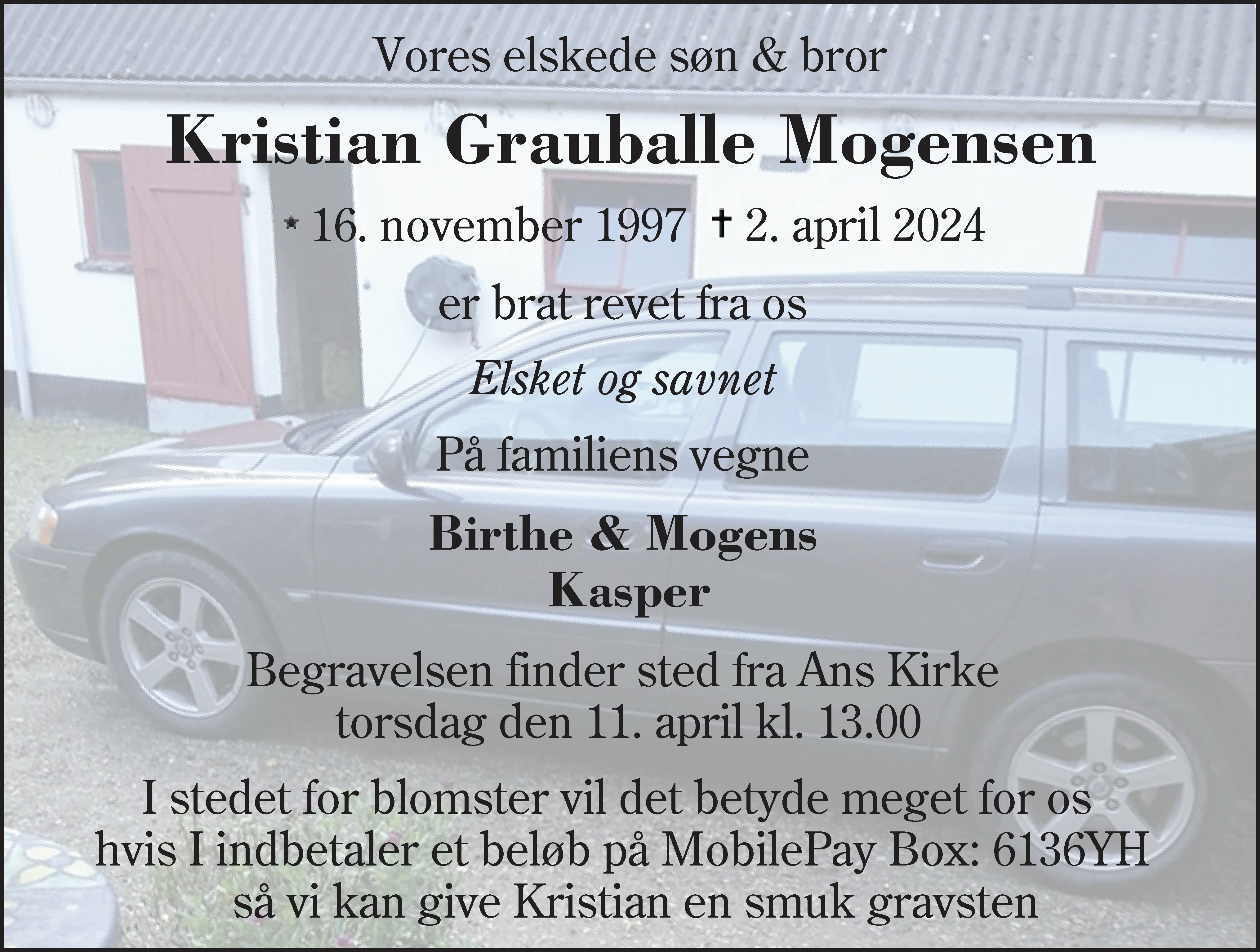 Dødsannonce for Kristian Grauballe Mogensen