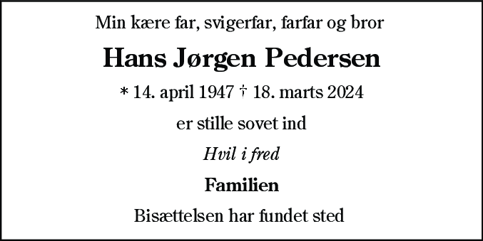 Dødsannonce for Hans Jørgen Pedersen