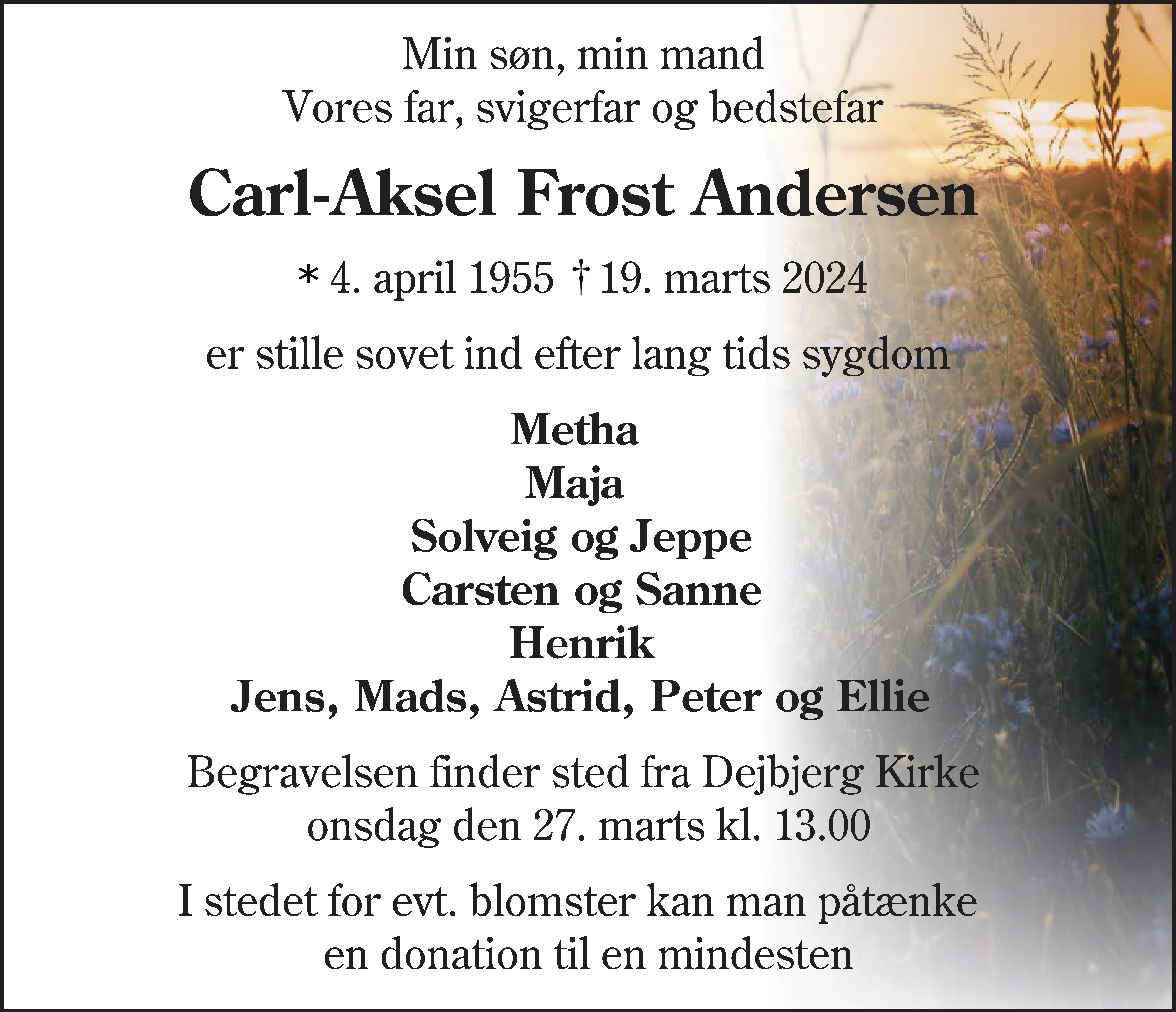 Dødsannonce for Carl-Aksel Frost Andersen
