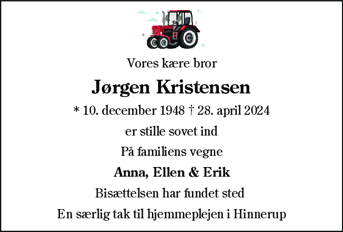 Dødsannonce for Jørgen Kristensen