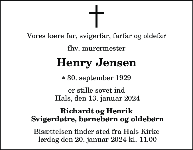 Dødsannonce for Henry Jensen