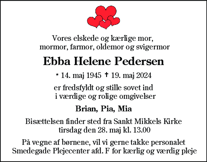 Dødsannonce for Ebba Helene Pedersen