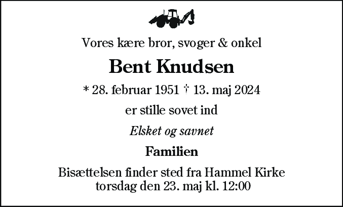 Dødsannonce for Bent Knudsen