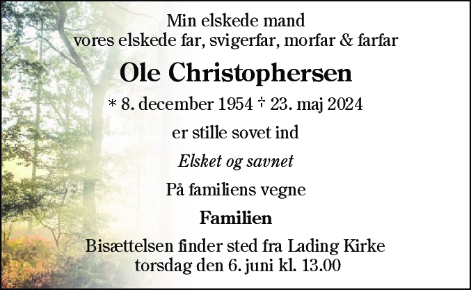 Dødsannonce for Ole Christophersen