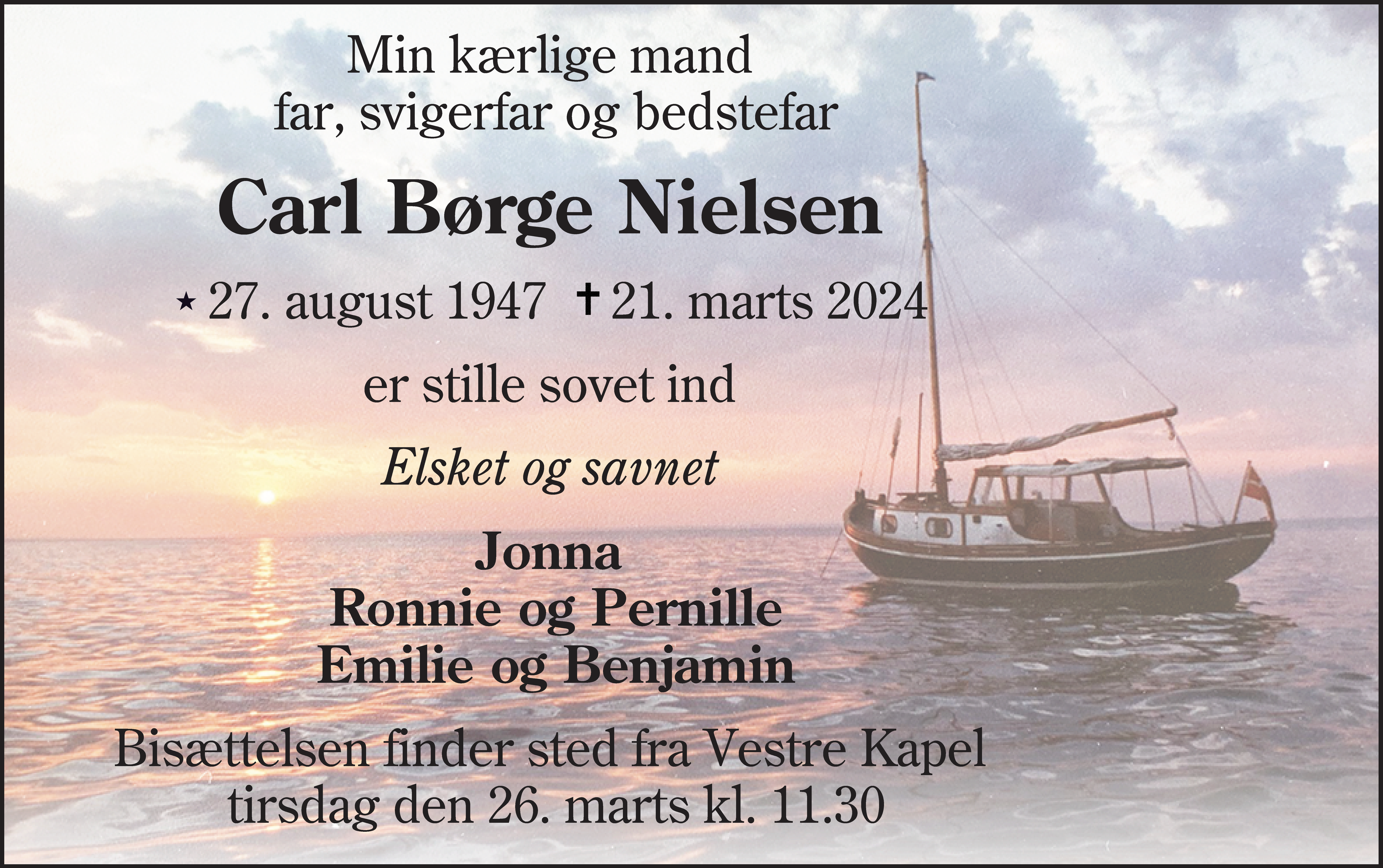 Dødsannonce for Carl Børge Nielsen